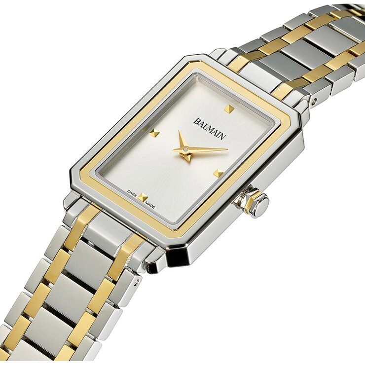 Balmain horloge met een kast in staal, met een wijzerplaat in het zilver en een diameter van 25 x 33 mm