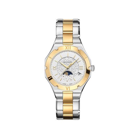 Balmain horloge met een kast in staal, met een wijzerplaat in het wit en een diameter van 33 mm