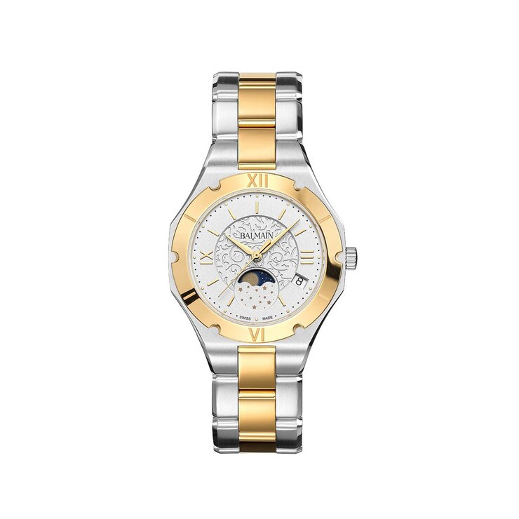 Balmain horloge met een kast in staal, met een wijzerplaat in het wit en een diameter van 33