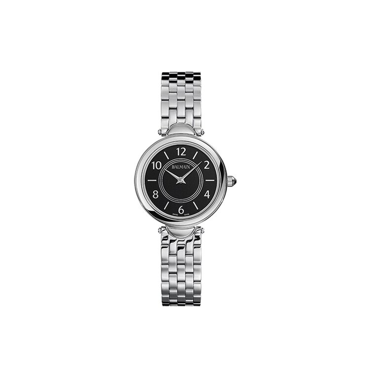 Balmain horloge met een kast in staal, met een wijzerplaat in het zwart en een diameter van 29