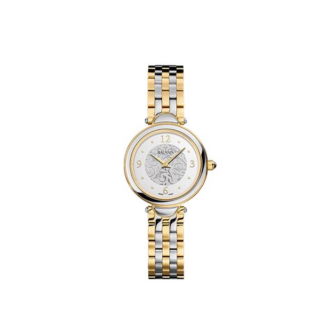 Balmain horloge met een kast in gele pvd-coating op staal, met een wijzerplaat in het zilver en een diameter van 29 mm