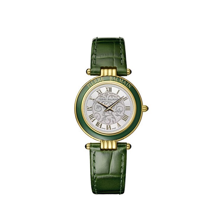 Balmain horloge met een kast in gele pvd-coating, met een wijzerplaat in het zilver en een diameter van 30 mm