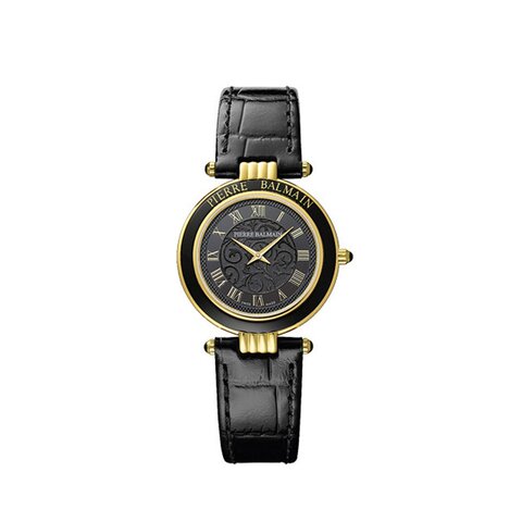 Balmain horloge met een kast in gele pvd-coating, met een wijzerplaat in het zwart en een diameter van 30 mm