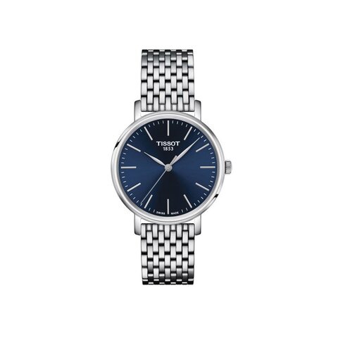 Tissot horloge met een kast in staal, met een wijzerplaat in het blauw en een diameter van 34 mm
