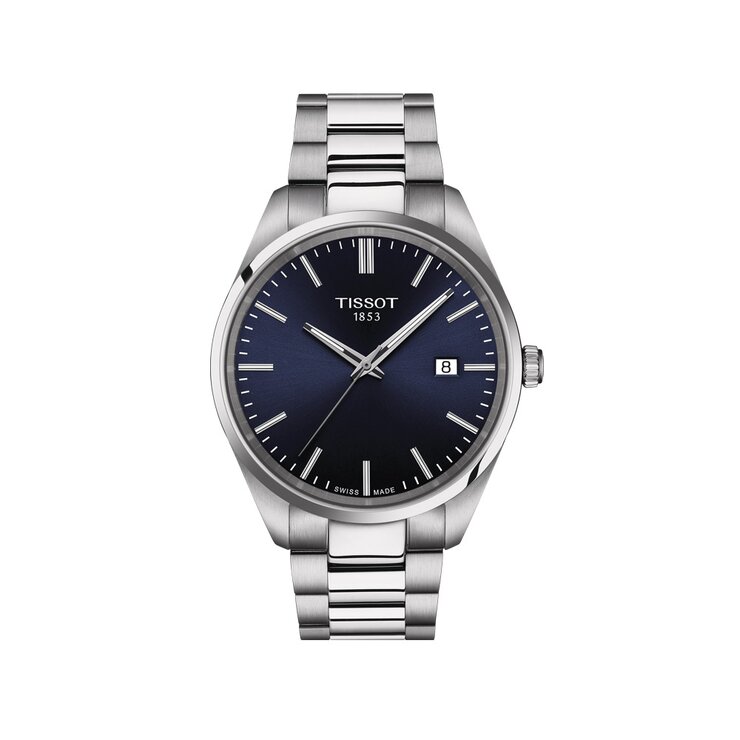 Tissot horloge met een kast in staal, met een wijzerplaat in het blauw en een diameter van 40 mm