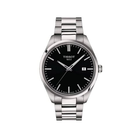 Tissot horloge met een kast in staal, met een wijzerplaat in het zwart en een diameter van 40 mm