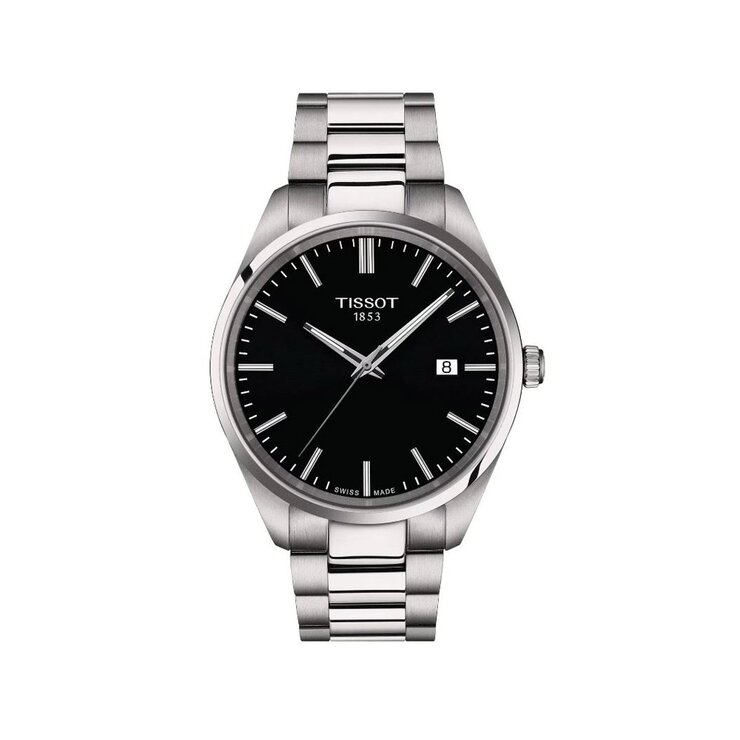 Tissot horloge met een kast in staal, met een wijzerplaat in het zwart en een diameter van 40 mm