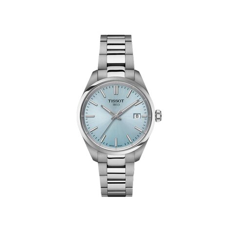 Tissot horloge met een kast in staal, met een wijzerplaat in het blauw en een diameter van 34 mm