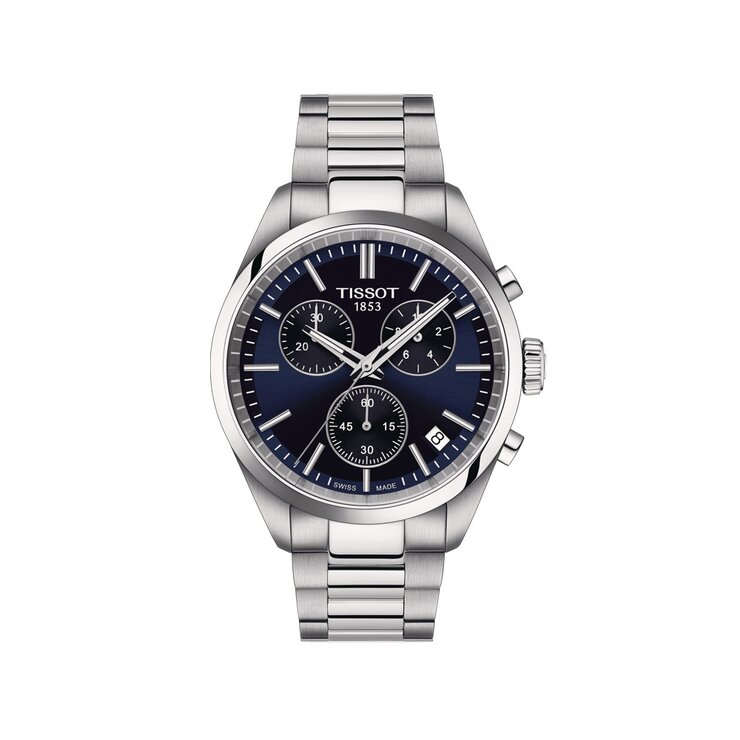 Tissot horloge met een kast in staal, met een wijzerplaat in het blauw en een diameter van 40