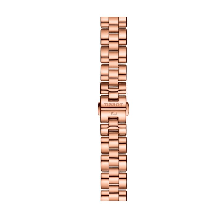 Tissot horloge met een kast in rosé pvd-coating, met een wijzerplaat in het rosé verguld en een diameter van 30 mm