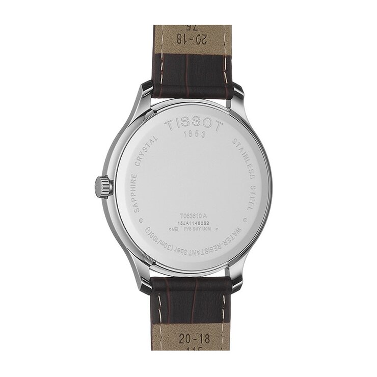 Tissot horloge met een kast in staal, met een wijzerplaat in het zilver en een diameter van 42