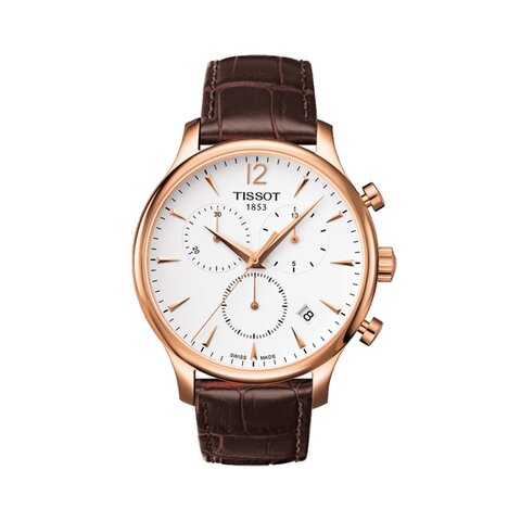 Tissot horloge met een kast in rosé pvd-coating, met een wijzerplaat in het wit en een diameter van 42 mm