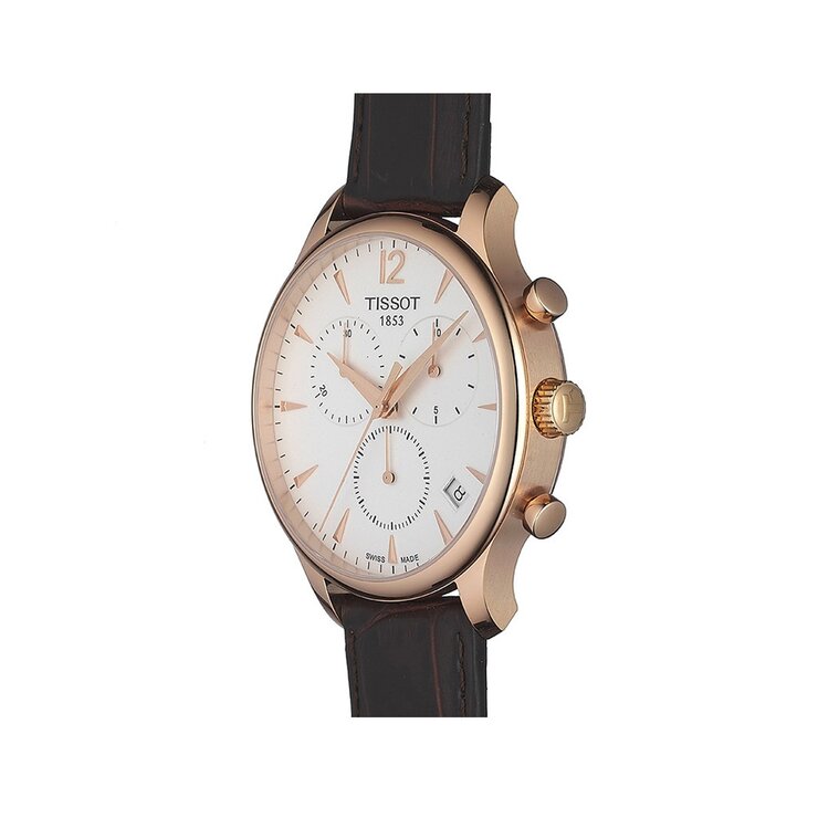 Tissot horloge met een kast in rosé pvd-coating, met een wijzerplaat in het wit en een diameter van 42 mm