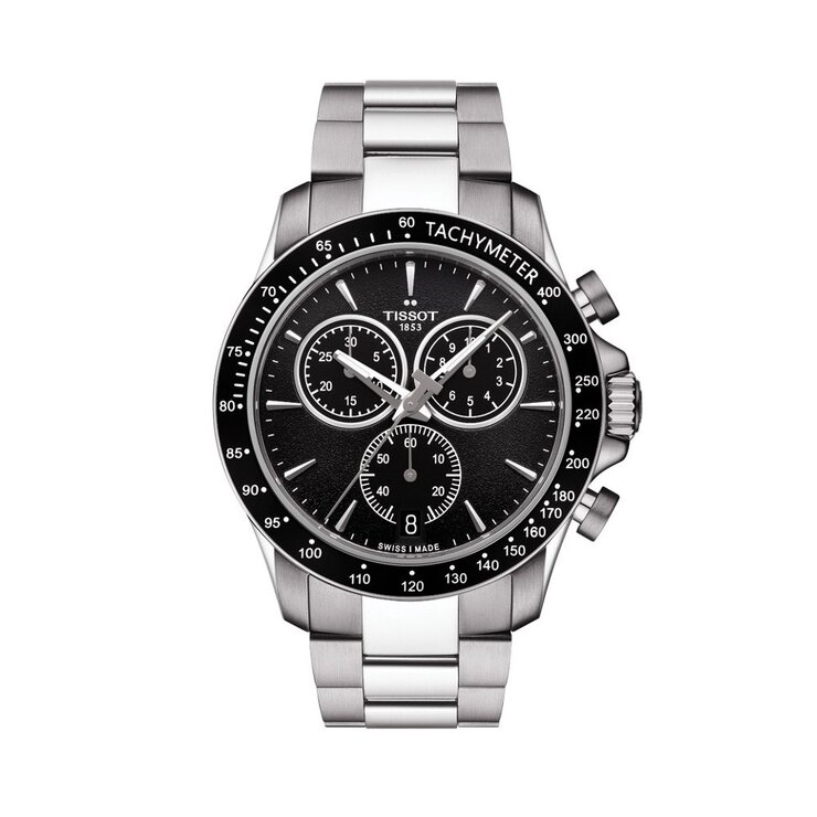 Tissot horloge met een kast in staal, met een wijzerplaat in het zwart en een diameter van 42,5