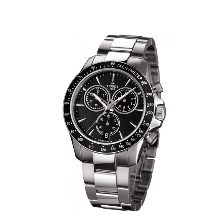 Tissot horloge met een kast in staal, met een wijzerplaat in het zwart en een diameter van 42,5