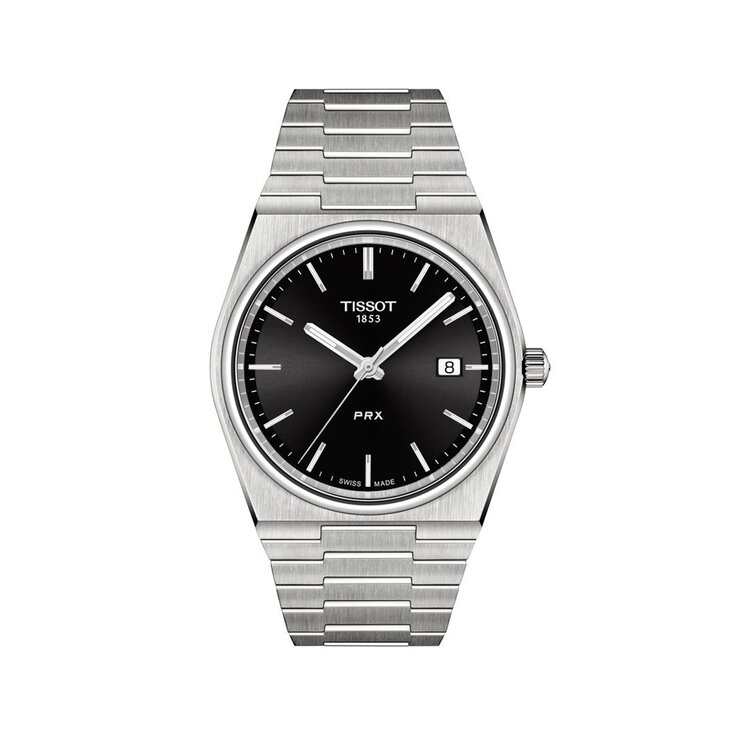 Tissot horloge met een kast in staal, met een wijzerplaat in het zwart en een diameter van 40