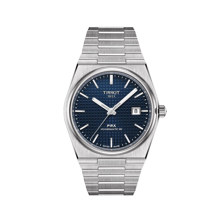 Tissot horloge met een kast in staal, met een wijzerplaat in het blauw en een diameter van 40