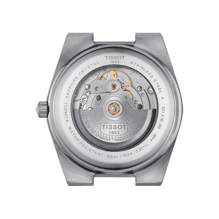 Tissot horloge met een kast in staal, met een wijzerplaat in het blauw en een diameter van 40