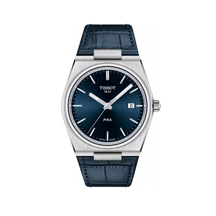Tissot horloge met een kast in staal, met een wijzerplaat in het blauw en een diameter van 40