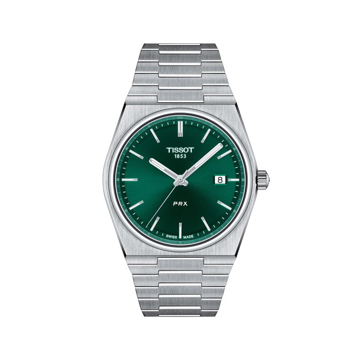 Tissot horloge met een kast in staal, met een wijzerplaat in het groen en een diameter van 40