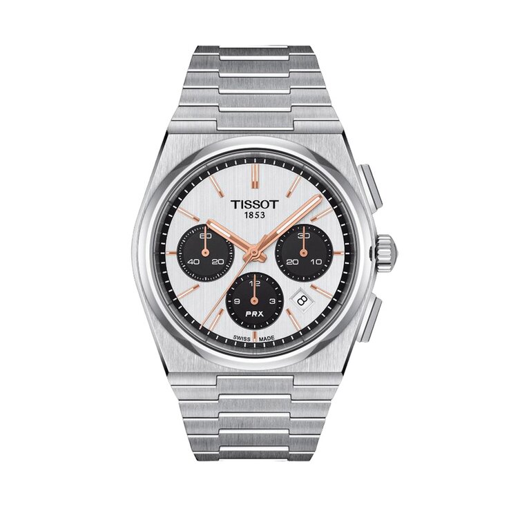 Tissot horloge met een kast in staal, met een wijzerplaat in het zilver en een diameter van 42