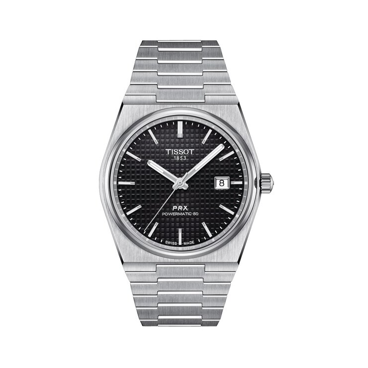 Tissot horloge met een kast in staal, met een wijzerplaat in het zwart en een diameter van 40
