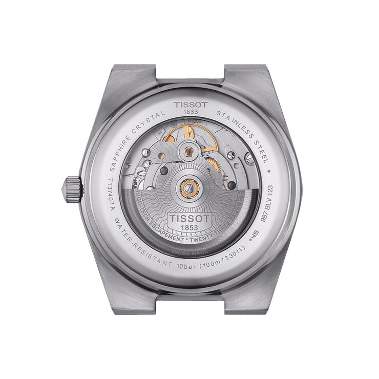 Tissot horloge met een kast in staal, met een wijzerplaat in het zwart en een diameter van 40