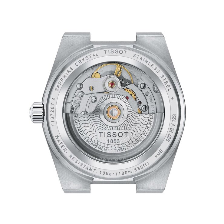 Tissot horloge met een kast in staal, met een wijzerplaat in het groen en een diameter van 35 mm