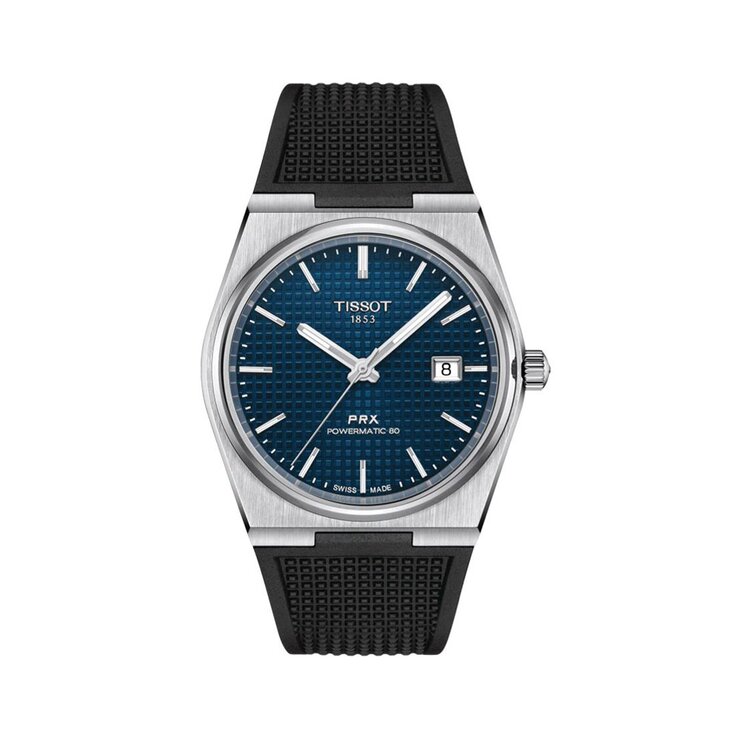 Tissot horloge met een kast in staal, met een wijzerplaat in het blauw en een diameter van 40