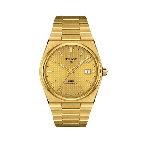 Tissot horloge met een kast in gele pvd-coating, met een wijzerplaat in het geel verguld en een diameter van 40 mm