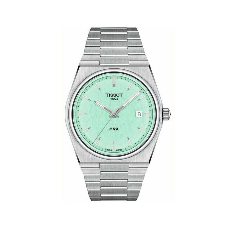 Tissot horloge met een kast in staal, met een wijzerplaat in het groen en een diameter van 40