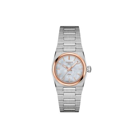 Tissot horloge met een kast in rosé pvd-coating op staal, met een wijzerplaat in het parelmoer en een diameter van 25 mm