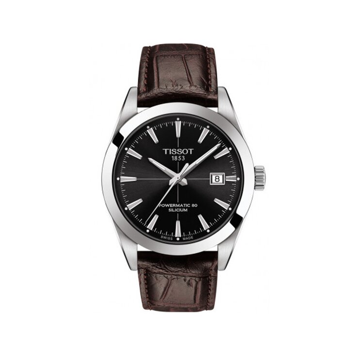 montre Tissot avec un boîtier en acier, un cadran noir et un diamètre de 40