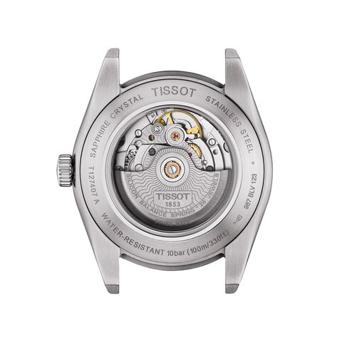 Tissot horloge met een kast in staal, met een wijzerplaat in het groen en een diameter van 40 mm