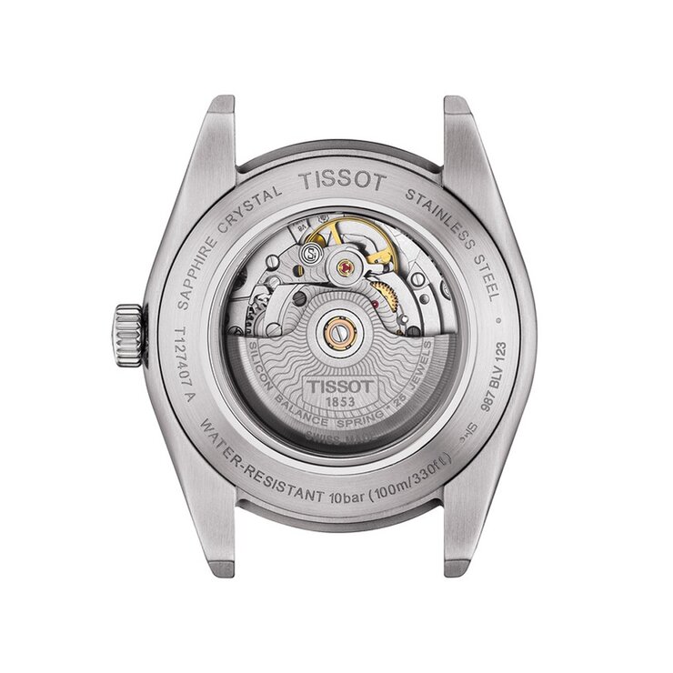 montre Tissot avec un boîtier en acier, un cadran vert et un diamètre de 40