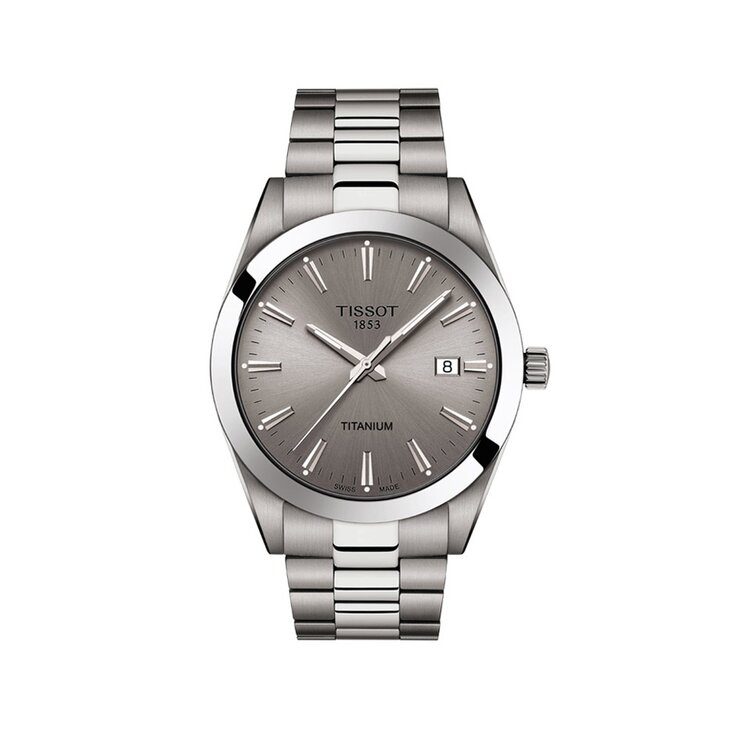 montre Tissot avec un boîtier en titane, un cadran gris et un diamètre de 40