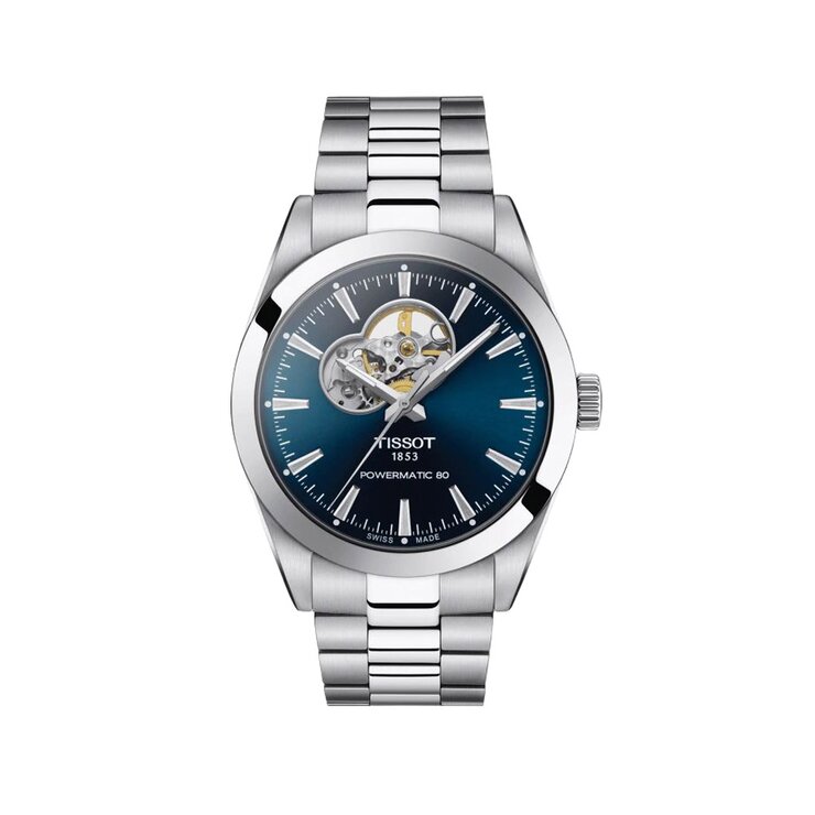 Tissot horloge met een kast in staal, met een wijzerplaat in het blauw en een diameter van 40