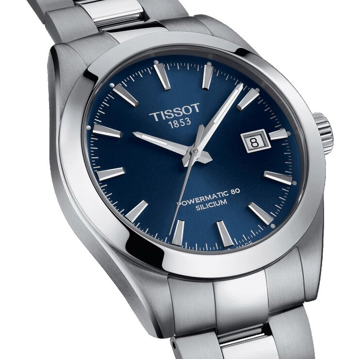 Tissot horloge met een kast in staal, met een wijzerplaat in het blauw en een diameter van 40 mm