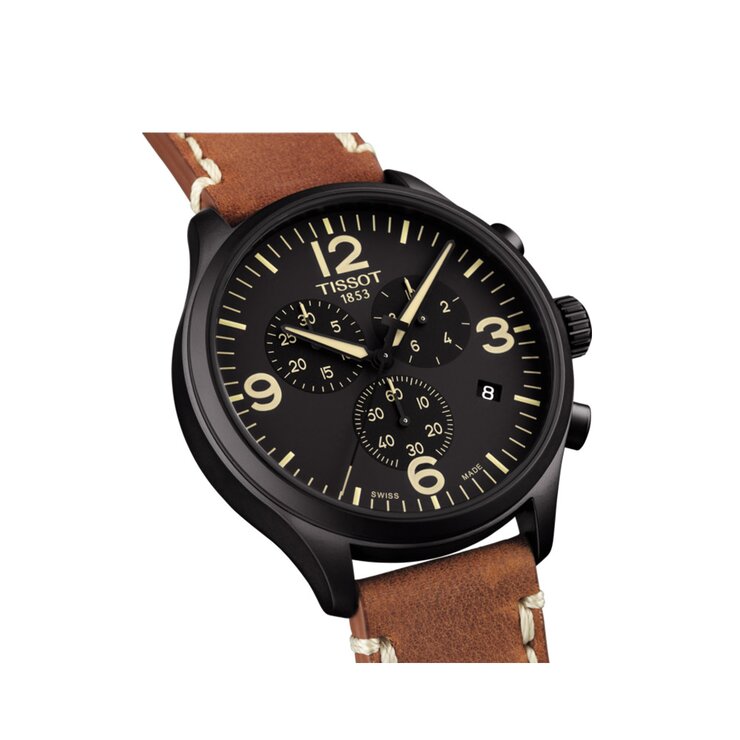 Tissot horloge met een kast in staal, met een wijzerplaat in het zwart en een diameter van 45 mm