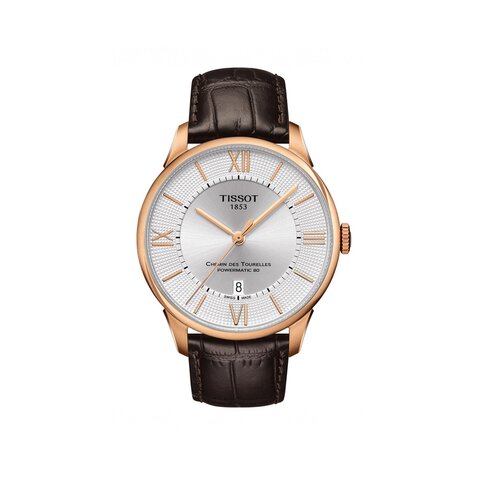 Tissot horloge met een kast in rosé pvd-coating, met een wijzerplaat in het zilver en een diameter van 42 mm