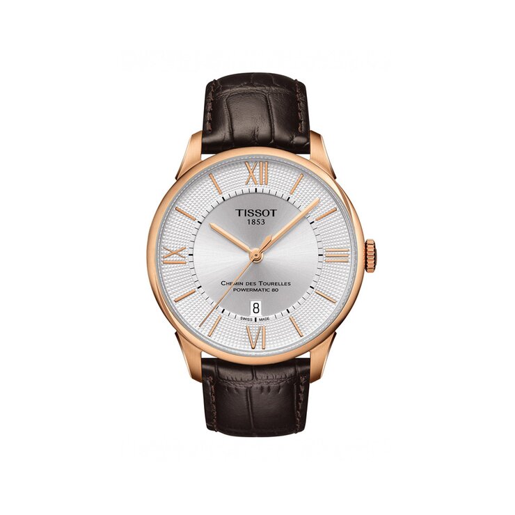 Tissot horloge met een kast in rosé pvd-coating, met een wijzerplaat in het zilver en een diameter van 42