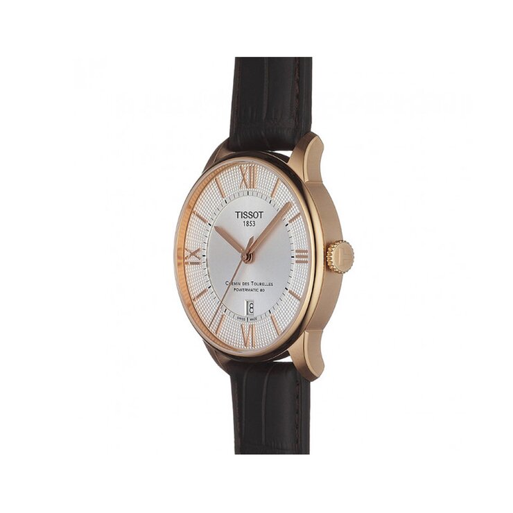 Tissot horloge met een kast in rosé pvd-coating, met een wijzerplaat in het zilver en een diameter van 42