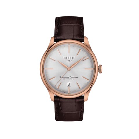 Tissot horloge met een kast in rosé pvd-coating, met een wijzerplaat in het zilver en een diameter van 39 mm