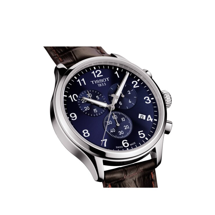 Tissot horloge met een kast in staal, met een wijzerplaat in het blauw en een diameter van 45 mm