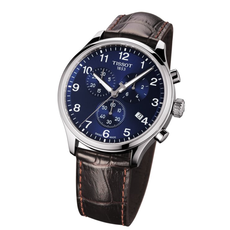 Tissot horloge met een kast in staal, met een wijzerplaat in het blauw en een diameter van 45 mm