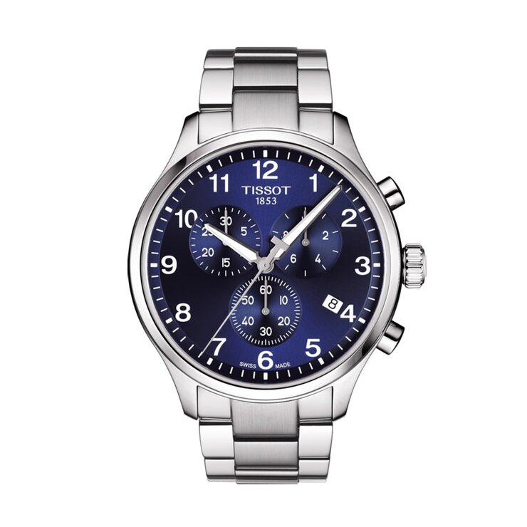 Tissot horloge met een kast in staal, met een wijzerplaat in het blauw en een diameter van 45