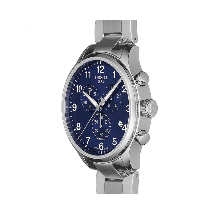 Tissot horloge met een kast in staal, met een wijzerplaat in het blauw en een diameter van 45