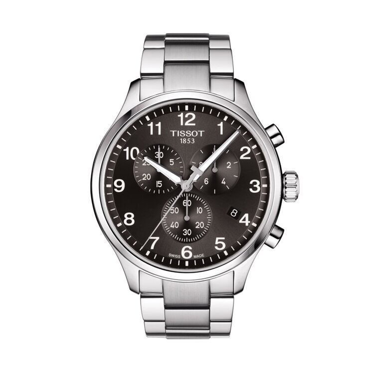 Tissot horloge met een kast in staal, met een wijzerplaat in het zwart en een diameter van 45