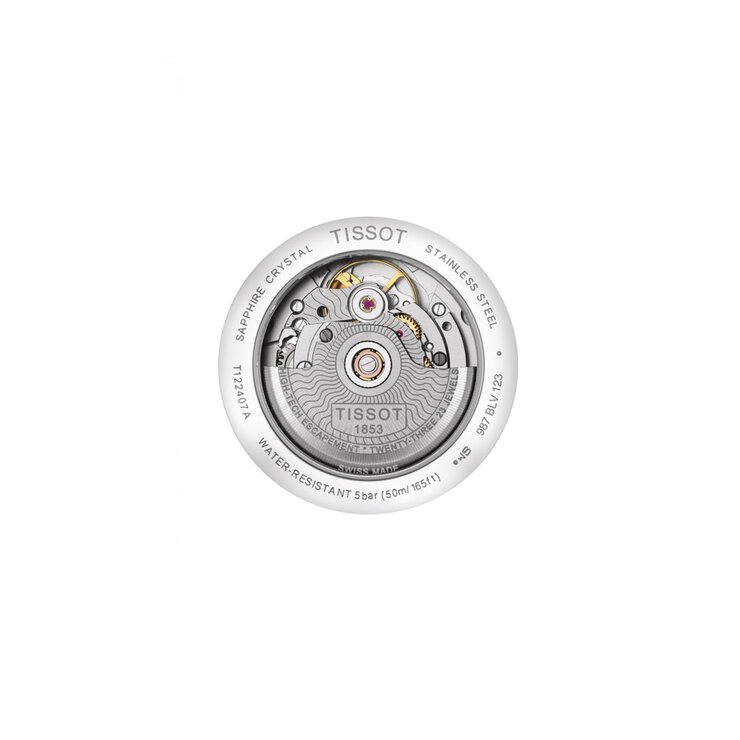 Tissot horloge met een kast in staal, met een wijzerplaat in het zilver en een diameter van 40 mm