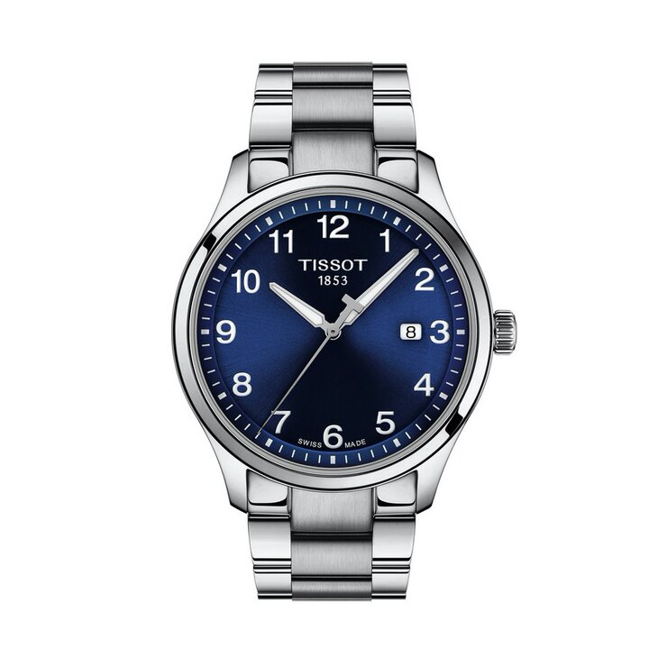 Tissot horloge met een kast in staal, met een wijzerplaat in het blauw en een diameter van 42